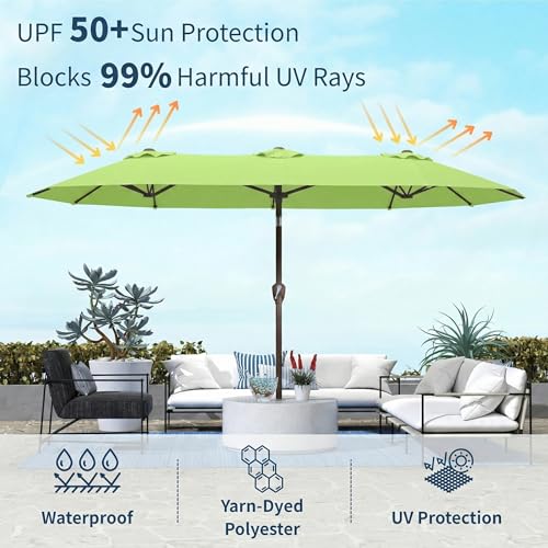 Patio Kingdom 15FT Double Sided Patio Umbrella with Base Included Large Outdoor Market Umbrella with Crank Handle, UV Resistant Canopy, Sturdy Frame for Garden, Poolside, Deck, Apple Green by Patio Kingdom - Used condition - Image 6