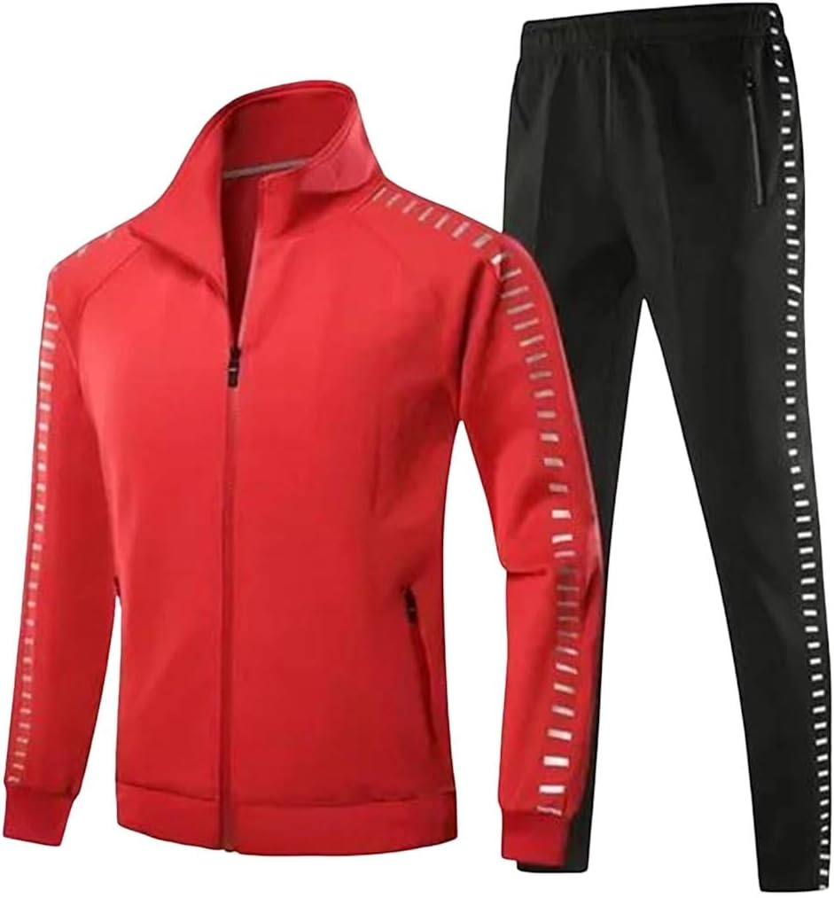 Men's Winter Tracksuit Reflective Strip Set Outdoor Gym Jogging Running Sweatshirt Trousers Suits