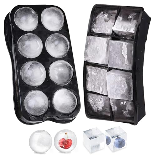 Image of 2-Inch Silicone Ice Cube Tray, Sphere and Square Ice Mold Set, 2 Pack