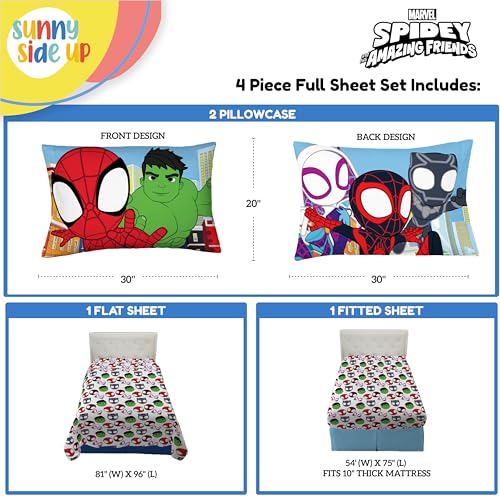 Image of Sunny Side Up Spidey & His Amazing Friends Full Sheet Set - 4 Piece Kids Bedding Set Includes Pillow Cover - Super Soft Superhero Microfiber Sheets Features Miles Morales & Ghost Spider