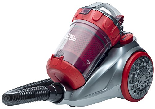 Bestron Aspirateur traineau sans sac, Rayon d'action : 7,5 m, Capacité : 1,5 L, 700 W, Argent/Rouge