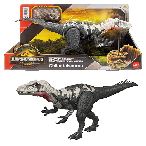 Mattel Jurassic World: Die Wiedergeburt Gigantic Thrashers-Dinosaurierfigur Chilantaisaurus große Spezies Spielzeug 2 Stampfattacken digitaler Spielspaß JGB95 [Mehrfarbig]