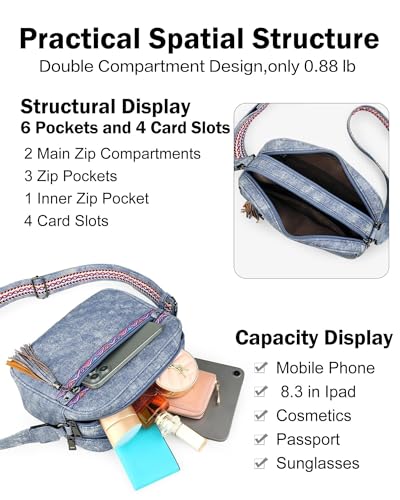 Image of FADEON Crossbody Bags for Women, RFID 4 Card Slots | Vegan Crossbody with Wide Strap, Double-Zipper & Anti-Theft, Fits Kindle & Essentials, Lightweight for Work & Travel