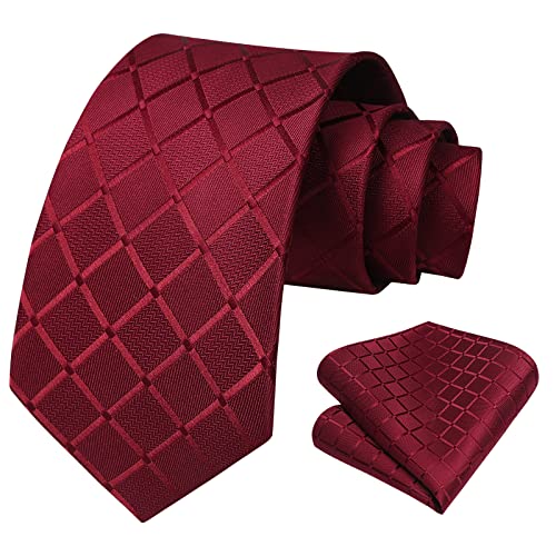 Image of HISDERN Ties for Men Formal Business Plaid Checked Mens Ties and Pocket Square Set Classic Wedding Necktie Handkerchief