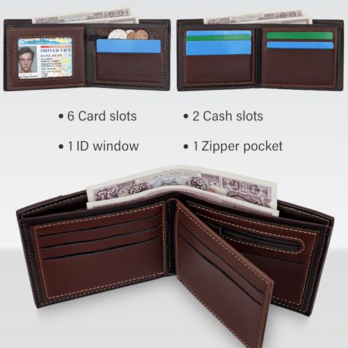 Mens Leather Wallets, Minimalist Bifold Compact Wallet, Slim Card Wallet with Coin Pocket and Multiple Card Slots (coffee)4
