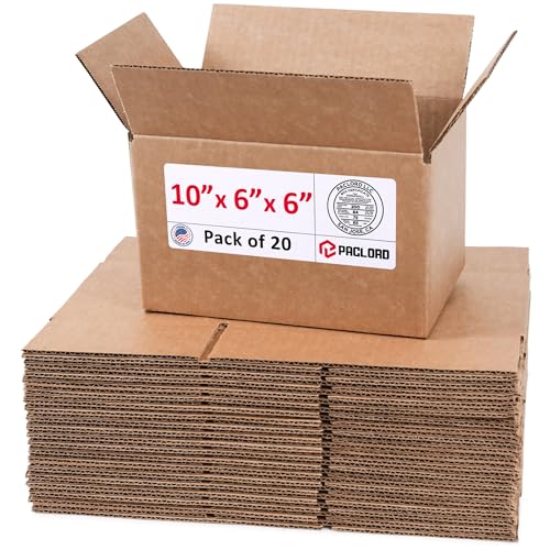Image of Small Cardboard Boxes 10 inchL x 6 inchW x 6 inchH (Pack of 20) - USA-Made Packing Boxes for Moving, Shipping, or Storage - USPS, UPS, FedEx Approved - Professional Packing Supplies for Moving
