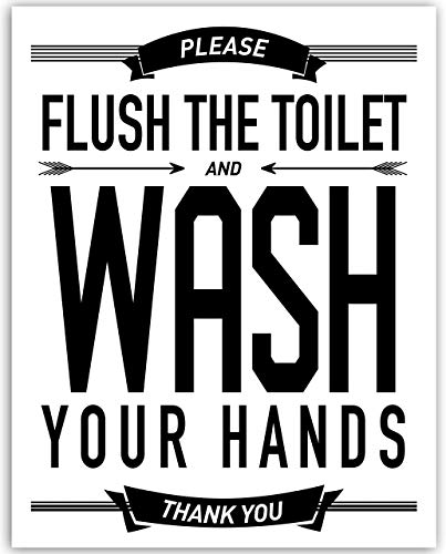 Please Flush The Toilet And Wash Your Hands - Bathroom Sign - 11x14 Unframed Print - Bathroom Decor Housewarming Gift - Christmas Gift Under $15 For Moms Or Anyone Who Wants A Clean Bathroom