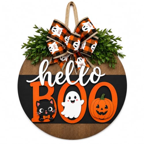 Image of Cute Halloween Ghost Wreath Hanger Sign Decorations for Front Door Wreaths (Cute Halloween Ghost)
