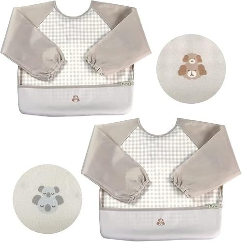 Delantal de manga larga ultraduradero, protege la ropa de tu bebé de derrames y manchas de alimentos - Juego de 2
