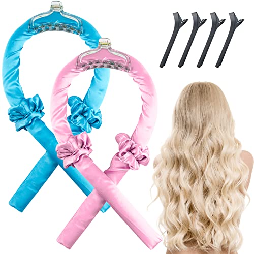 WXJ13 Heatless Hair Curler with Soft Pearl Cotton Filling, Women Heatless Curling Ribbon, No Heat Curling Headband, Heatless Curls Headband Ribbon, Heatless Hair Curler with Hair Clip & Scrunchies