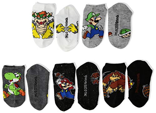 Mario boys Mario 5 Pack No Show Casual Sock, Black White Grey Mario, 9 11 US