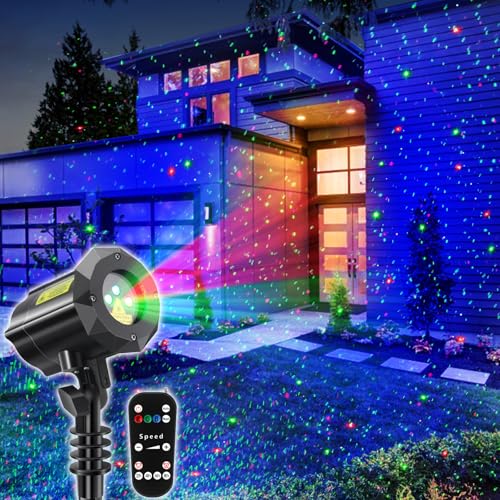 Image of Poeland Christmas Laser Projector Lights with Remote Control and Security Lock, Halloween Garden Lights for Indoor, Outdoor, Home, Garden (Red, Green, Led Blue)