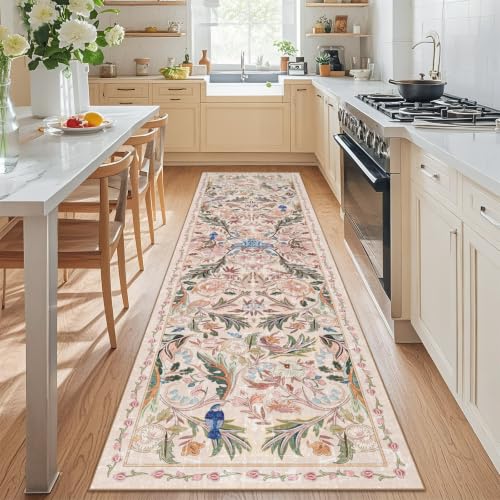 TUKDAK Vogel Teppich Läufer Flur 80x300cm, Rose Tier Küchenläufer Waschbar, Weicher Kurzflor Teppichläufer rutschfest… – Ansicht 2