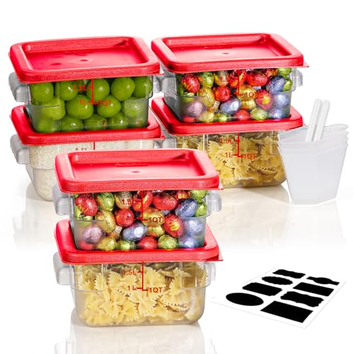 Image of 2QT 6PCS NSF Commercial Clear Food Storage Containers with Lids(RED)