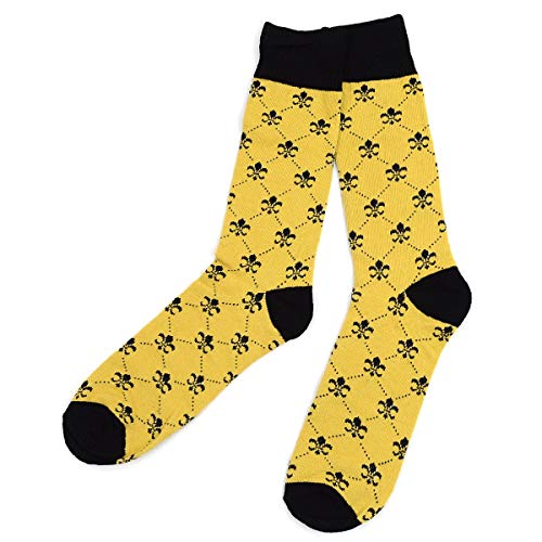 boxed-gifts Mens Mardi Gras Socks Fleur de Lis Patterned Premium Cotton Dress Casual Crew Socks for Men