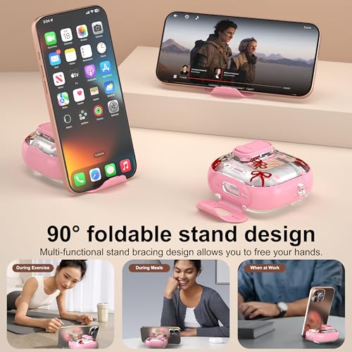 Image of for AirPods 4 Case 2025 with Safety Lock & Foldable Phone Stand, Pink | Double Drop Protection,Two-Piece Design, Airpod 4 Case with Keychain & Cleaner Kit, Support Wireless Charging, Shockproof