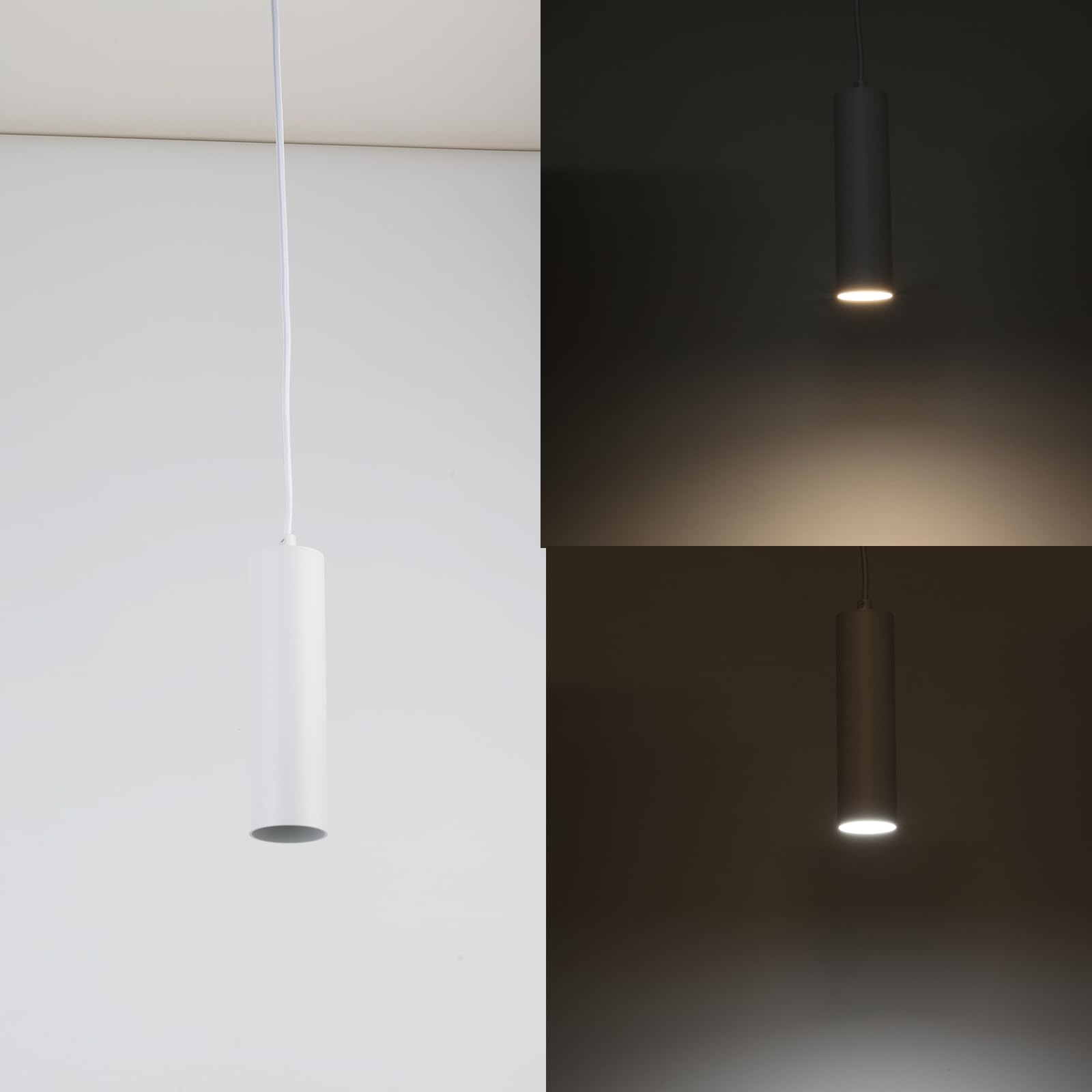 Alpinaluz Lampada a sospensione tubolare da soffitto in alluminio 20 cm – Design moderno minimalista, attacco GU10, cavo tessile regolabile 120 cm (Confezione da 2 Bianco)