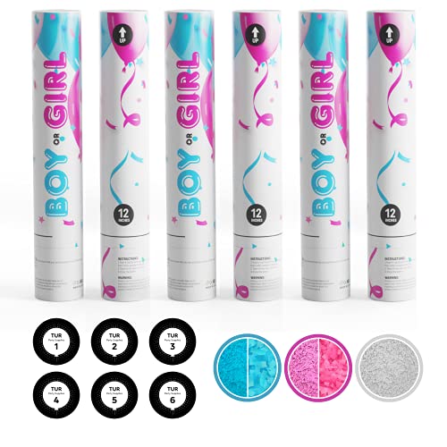 TUR Party Supplies Gender Reveal Roulette Game Kit Blue Pink White Fool Proof Confetti Powder Cannons 100 Biodegradable 12