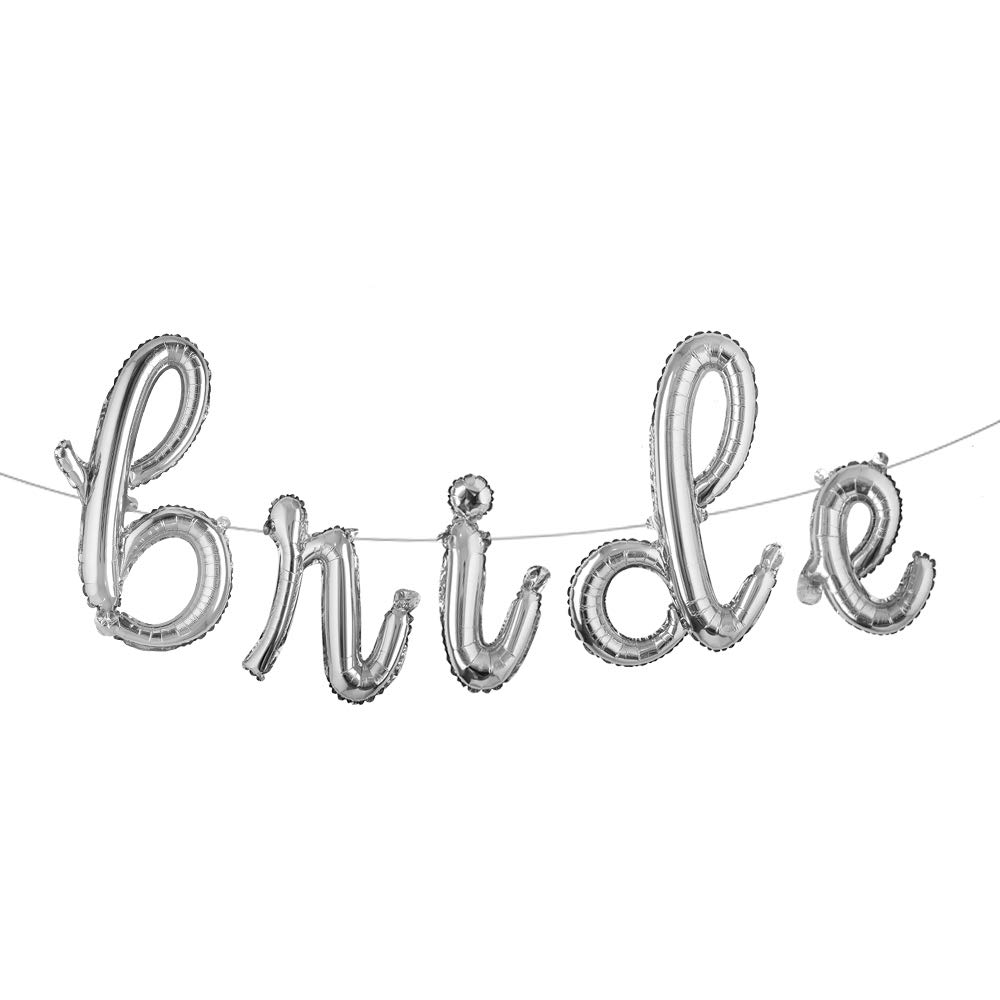 16 inch Multicolor Bride Letter Foil Balloon Wedding Bridal Shower Engagement Hen Party Decor Bachelorette Party Supplies (L Bride Silver)