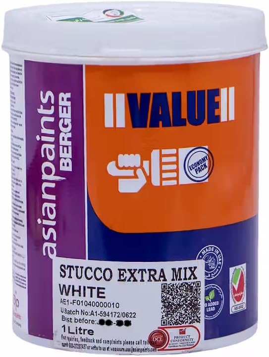 Asian Paints Berger Value Stucco Extra Mix Putty Filler Water-Based Stucco Putty Filler (White, 1 Liter)