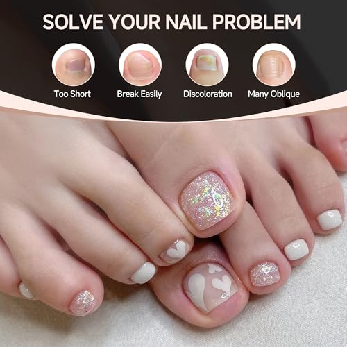 Image of UNA GELLA Toe Nail Tips Square 312Pcs Squoval Soft Gel Toenails 15 Sizes | Square Round Full Cover Fake Press On Clear Pre-shape Acrylic Toe Nails Tips Double Matte for Nail Extensions DIY Home Salon