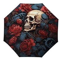FZMVSQH Skull Image Poster Travel Umbrella Windproof Compact Umbrellas for Rain Sun UV Protection Manual & Automatic Umbrellas Waterproof Small Folding Umbrella with Case for Backpack(), White