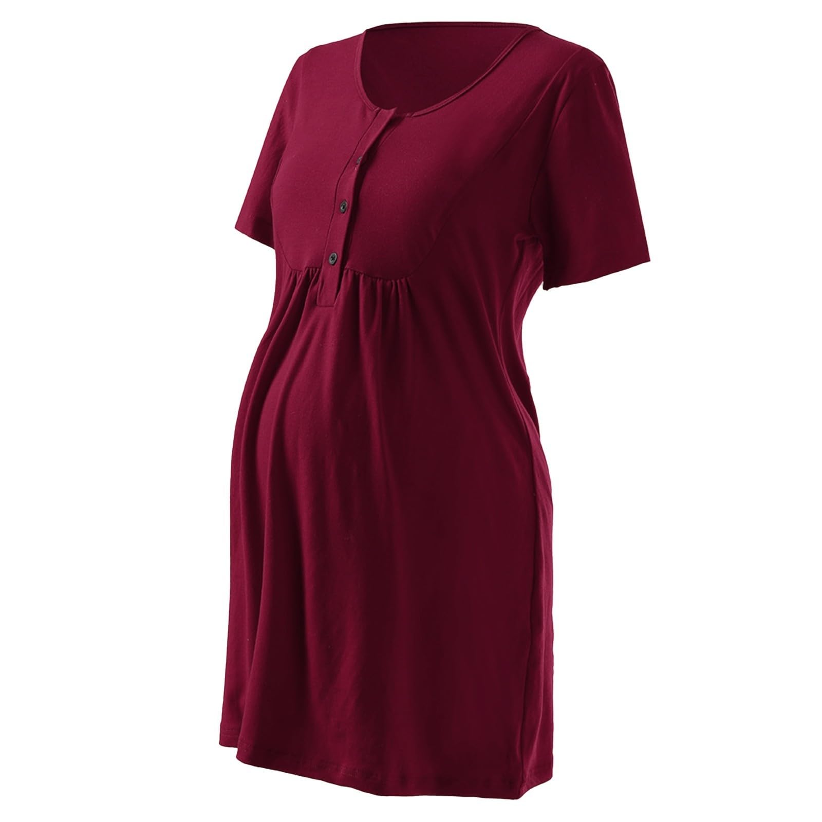 Generisch Camicia da notte premaman a maniche corte con arricciatura sul davanti, tasche per un comodo allattamento, per il tempo libero nella vita quotidiana e la gravidanza
