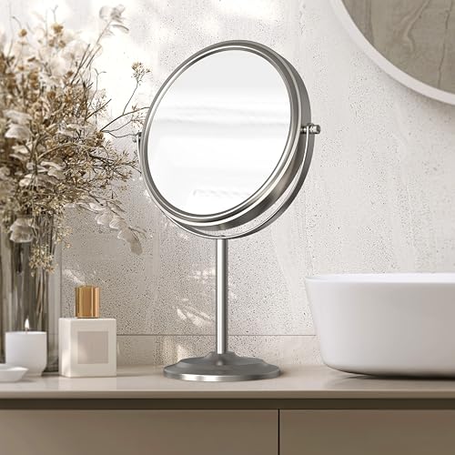 Deco Brothers 8-Inch Double-Sided Makeup Mirror with Stand and 7X Magnification, Nickel