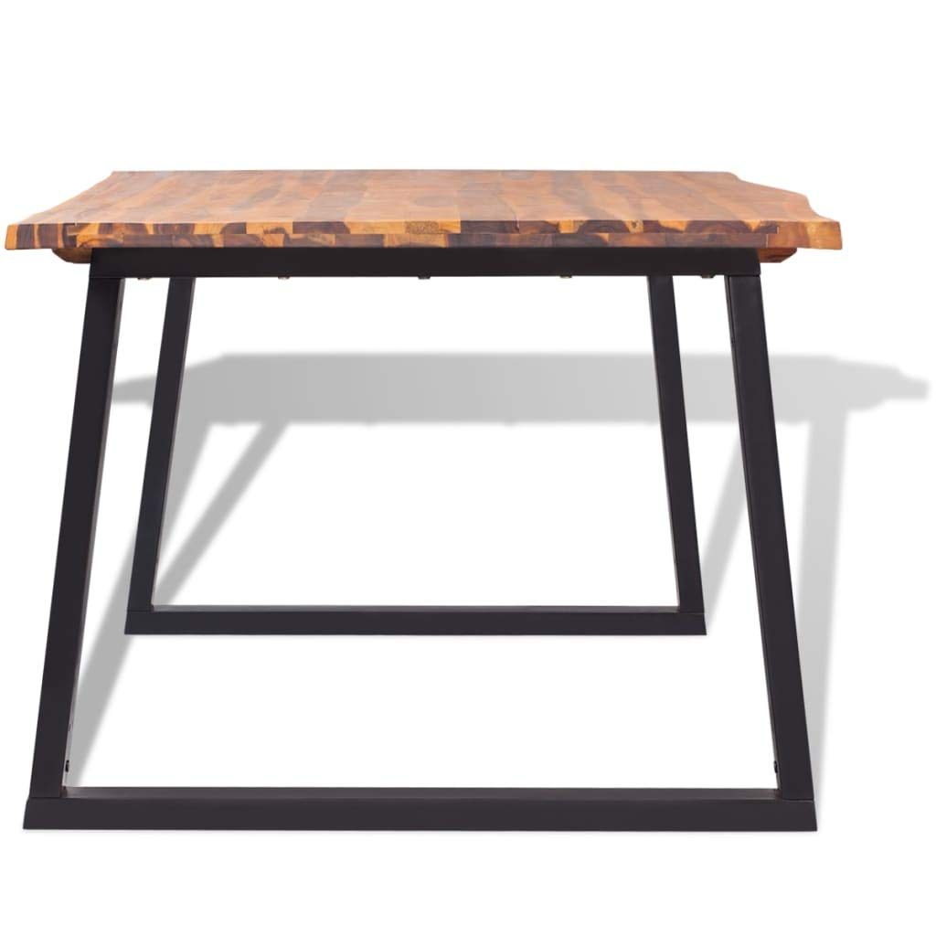 Tavolo da pranzo in legno di acacia massiccio, 200 x 90 cm, con gambe in metallo a forma di U e bordo naturale, per sala da pranzo, tavolo in acacia