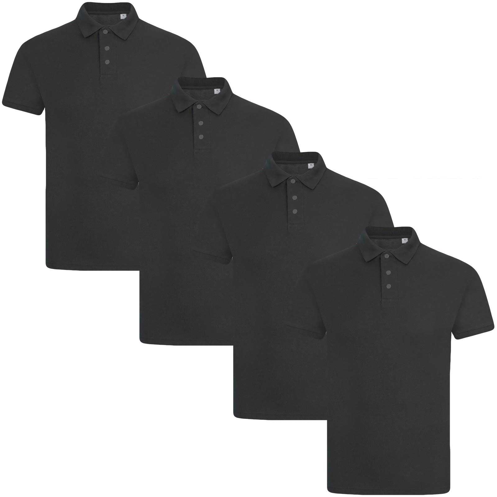 True Face Men's Charcoal Plain - 4 Pack Polo Shirt Plain Tshirt Short Sleeve Summer Work Pique T Shirt Workwear Adult Tee Classic Casual Top L