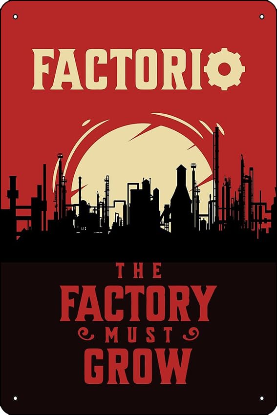 Factorio Poster Poster 8 x 12 Inch Funny Metal Tin Sign Game Room Man Cave Wall Decor