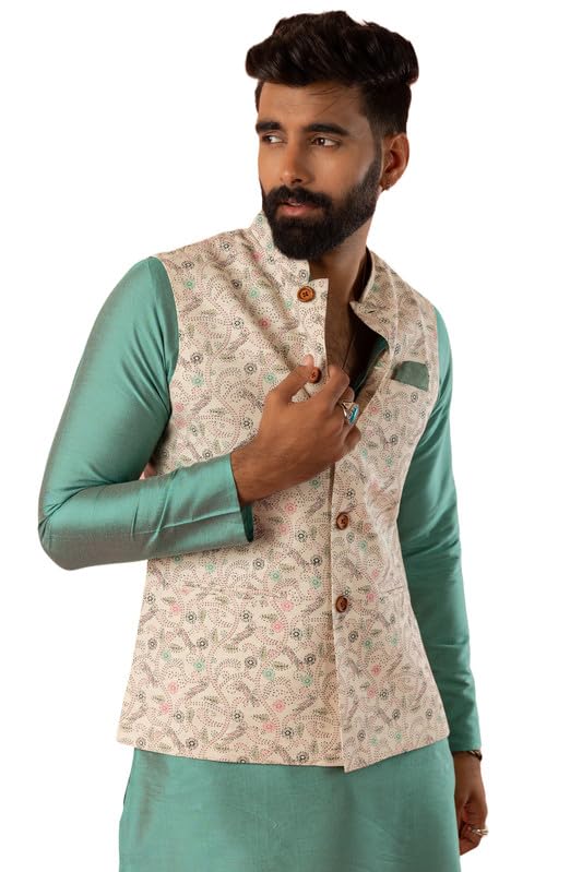kisah Men's Cotton Blend Printed Nehru Jacket | Ethnic Waistcoat Perfect for Festive and Wedding-picture-17