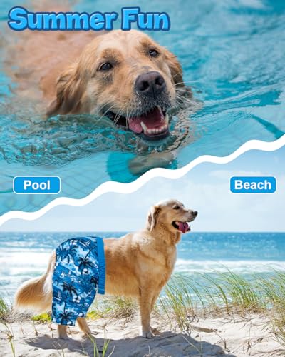 Image of CuteBone Dog Swim Trunks Swimsuit Durable & Comfortable - Quick-Dry, Adjustable Waistband Shorts, UV Protection Bikini- Perfect for Beach, Pool & Outdoor Fun, Hawaii DST03L