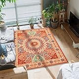 RUGMRZ Teppich Jugendzimmer 100x150cm Orange, Vintage Blumenmuster für Küche,Couch,Bedroom