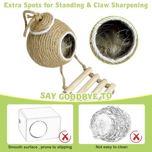 Image of Tfwadmx Coconut Hide with Ladder, Natural Coconut Fiber Hanging Birdhouse Cage, Handmade Sisal Rope & Coconut Bird Shell Breeding Nest for Parrot Parakeet Lovebird Finch Canary (2 Pcs Brown)