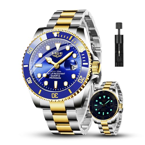 Image of LIGE Fashion Watches for Men Stainless Steel Business Dress Watch Waterproof Analog Quartz Watch with Luminous Date Display Manl Wrist Watch