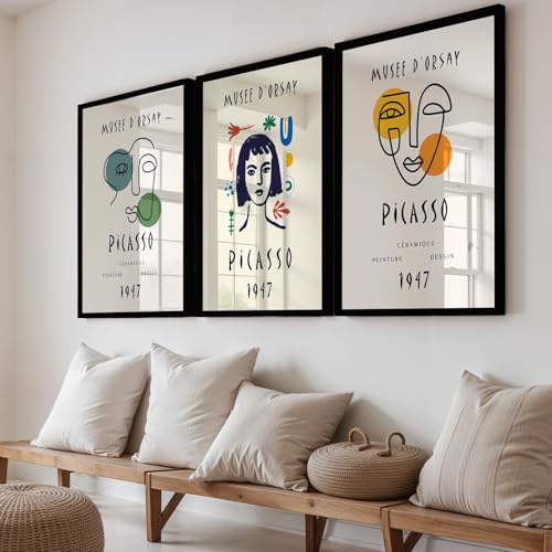 Image of NoWorries Abstract Art Wall Frame | Minimal Line Artwork Wall Paintings 300 GSM Premium Prints | Modern Museum Style Decor for Living Room, Bedroom & Office | Inspired Contemporary Abstract Synthetic Wooden Wall Art Frames (Set of-3) (BLACK, ART-9, 13X19INCHES)