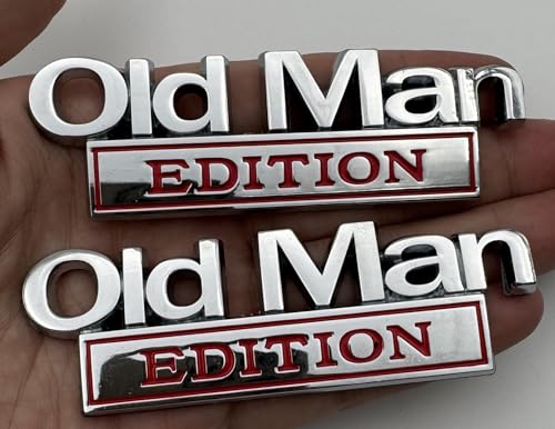 Image of 2pc Old Man Edition 3D Metal Emblem Fender Rear Tailgate Bumper Badge Nameplate Sticker Decal for Car Truck (Silver Red)