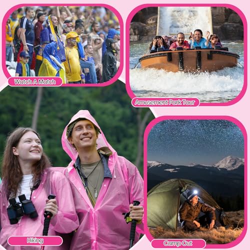 Jeere Pink Reusable Rain Poncho with Hood and Drawstring for Adults - Image 5