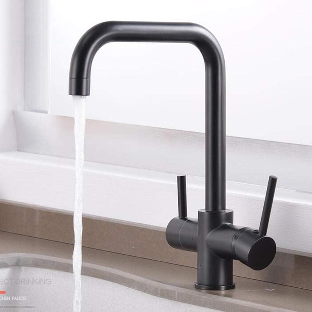WDSOPK Water Filter Tap Brass Drinking Water Kitchen Faucet Hot and Cold 360° Rotation Purified Filtered (Black a)