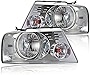 CNNELL Headlights Assembly Compatible with 2004 2005 2006 2007 2008 Ford F150/2008 Mark LT Pickup Headlamps Kit Bumper Lamp Set Replacement (Clear lens Chrome Housing Clear Reflector) Left+Right