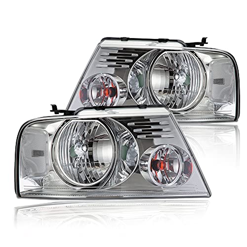 CNNELL Headlights Assembly Compatible with 2004 2005 2006 2007 2008 Ford F150/2008 Mark LT Pickup Headlamps Kit Bumper Lamp Set Replacement (Clear lens Chrome Housing Clear Reflector) Left+Right