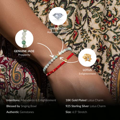 KARMA AND LUCK - Limitless Potential - Abundance & Prosperity Burmese Women's Real Jade 925 Sterling Silver - 18K Gold Plated Triple Lotus Charm Stretch Bracelet Handmade in Bali2