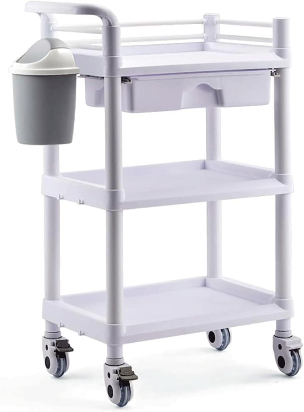SSDDLZEQ Mobile Salon Station, Salon Rolling Cart Metal Salon Cart Three-Layer Salon Trolley With Bucket And Casters Storage Utility Cart Trolley Cart(White,Triple bucket with drawers)