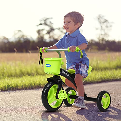 Infans Kids Tricycle Rider With Adjustable Seat, Storage Basket, Premium Quiet Wheels, Non-Slip Handle (Green) #TOP1