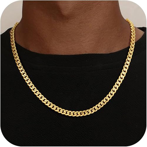 Cuban Link Chain for Men, 18K Gold Over 925 Sterling Silver 3.5MM/5MM/7MM Cuban Chain Diamond Cut Gold Chain Necklaces Gifts for Boyfriend Father Husband