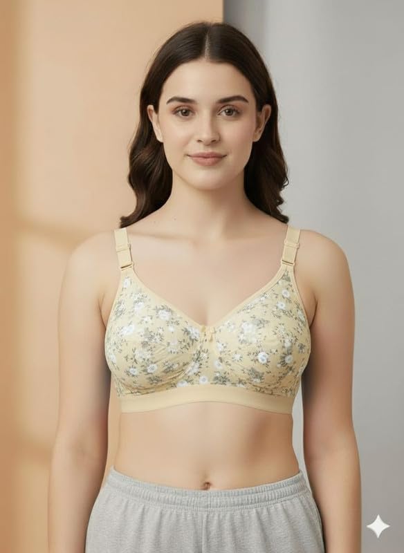 Image of Women's Cotton Blend Full Coverage Non-Padded Wire-Free C Cup Heavy Bust Minimizer Printed Bra Combo Pack of 3 (Lovely C Cup-30)