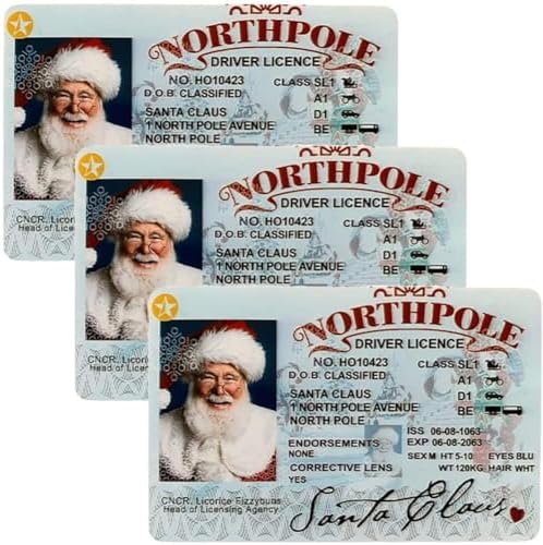 3Pcs Santa's Lost Driving Licences,Christmas Eve Key Box Gift Xmas Tree Ornament for New Year Postcard Gift