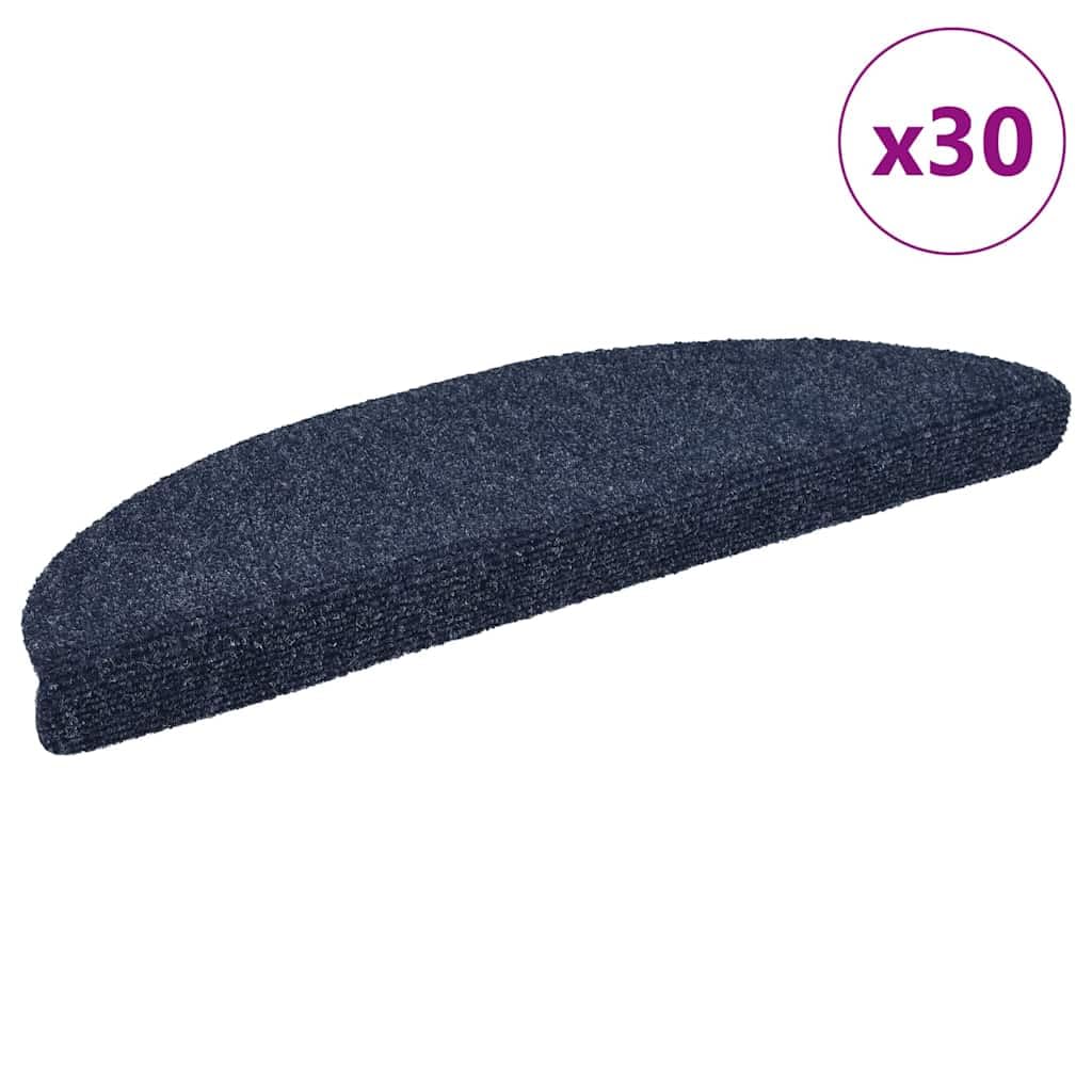 Tapis d'escalier Autocollants 30 pièces 56 x 17 x 3 cm Bleu Demi-Rond Marchettes d'escalier, Moquette Escalier de sécurité d'intérieur Antidérapant pour Aînés et Animaux de Compagnie