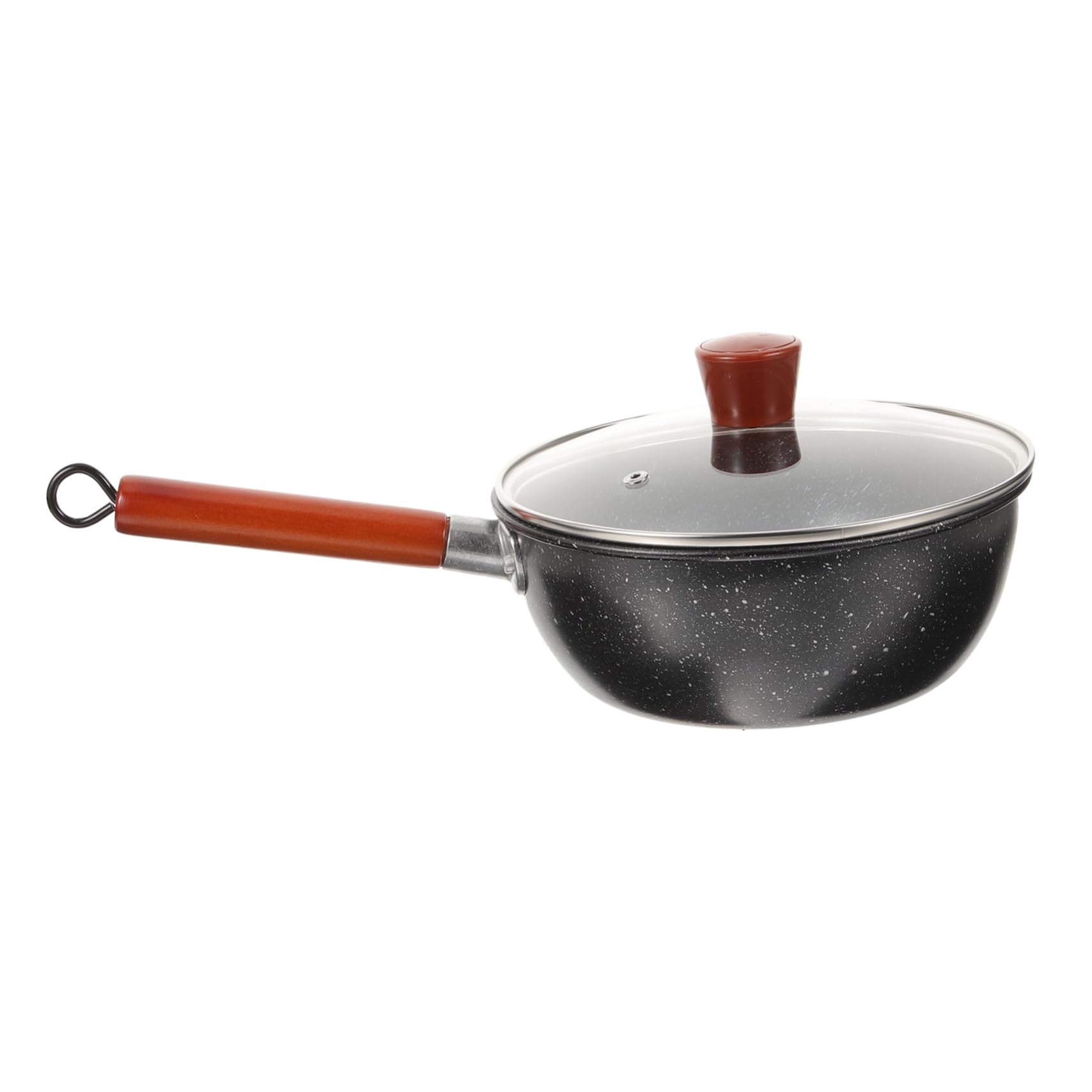 OKUMEYR Wood Handle Nonstick Pot with Lid Small Metal Warming Pot for Melting Cheese Lightweight Easy to Clean for Home and Outdoor Cooking
